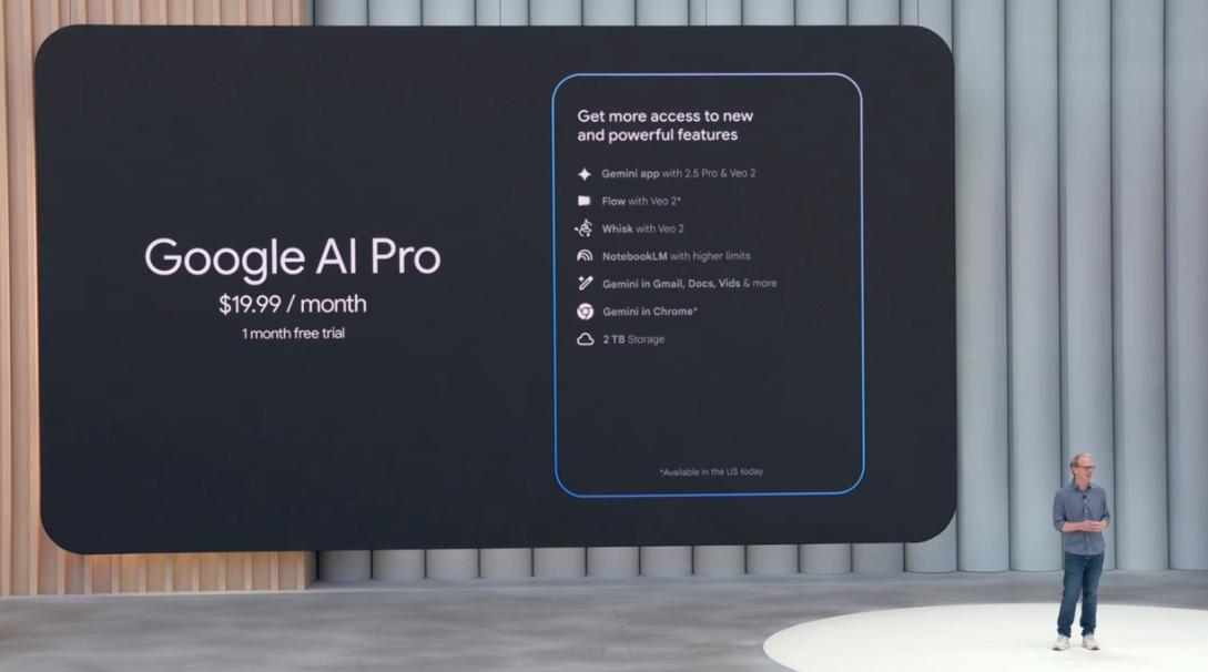 谷歌推出AI Pro和AI Ultra订阅计划，月费19.99美元起